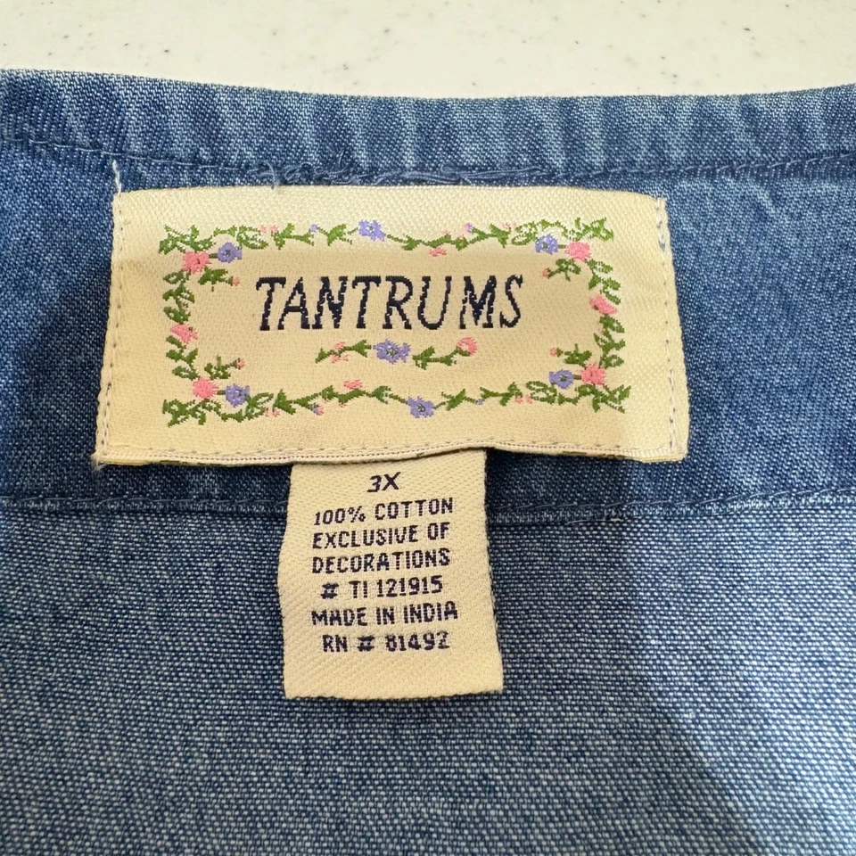 VTG Tantrums Womens Denim Vest 3X Blue Embroidered Cottage Western Cowgirl 90s - Image 4 of 4