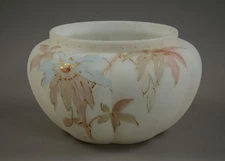 Crown Milano Lobed Bowl Mt Washington Floral Enamel & Gilt American Art Glass