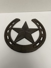 XL Cast Iron Lucky Horseshoe Star Wall Plaque Rustic Western Decor 10 inch