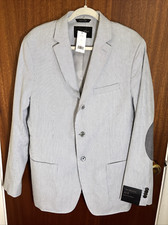 Banana Republic Blazer Men 42R Gray/Blue Pin Stripe Tailored Fit Elbow Patch NWT