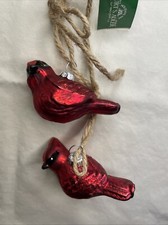 Kurt S. Adler Glass Ornament - Pair Of Red Cardinals Each 3  Long