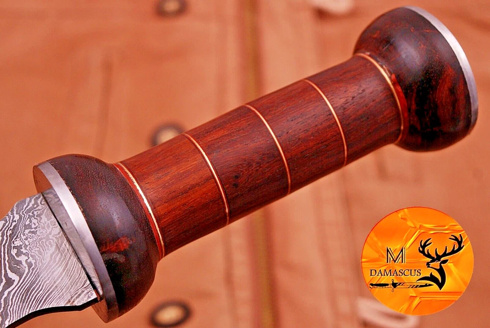 ESPADA DAGA GLADIUS ACERO DAMASCO FORJADO HECHA A MANO PERSONALIZADA HOJA DE DOBLE FILO 735 Foto 4 de 4