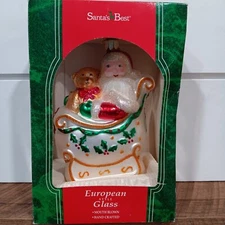 Vtg 1997 Santa's Best European Glass Santa In Sleigh Ornament In Box LARGE! 