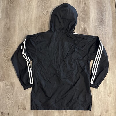 Adidas Windbreaker Men's Hoodie Black 3 Striped Sleeve Size Small