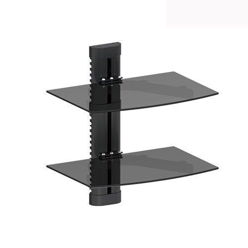 2 TIER DUALGLASS SHELF WALL MOUNTED ENTERTAINMENT CABLE BOX 