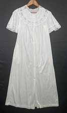 Vtg Gossard Artemis White Robe Womens Med Silky Nylon Lace Long Button Front