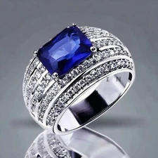 Blue Sapphire Gemstone With 925 Sterling Silver Ring For Men's #AL301