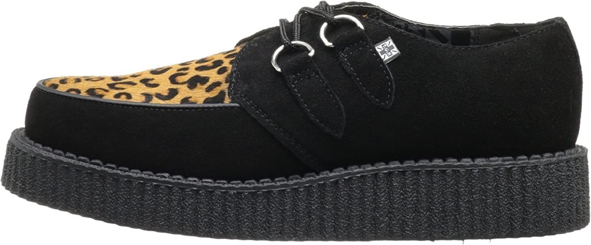 T.U.K A8142 TUK Black / Leopard Cowhair Low Sole Creeper Womens
