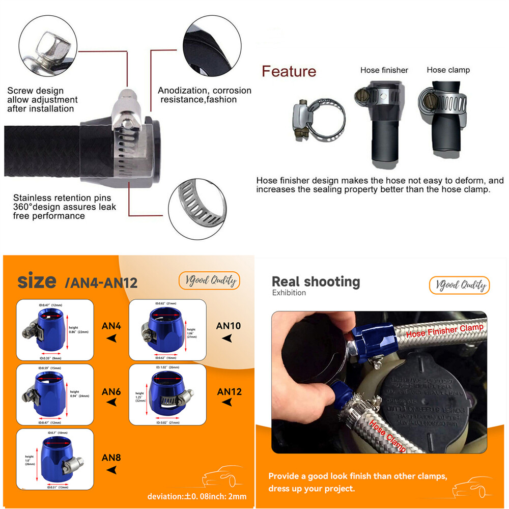 4PCS 6AN AN6 16 mm ID Fuel Hose Line End Cover Clamp Finisher Fitting