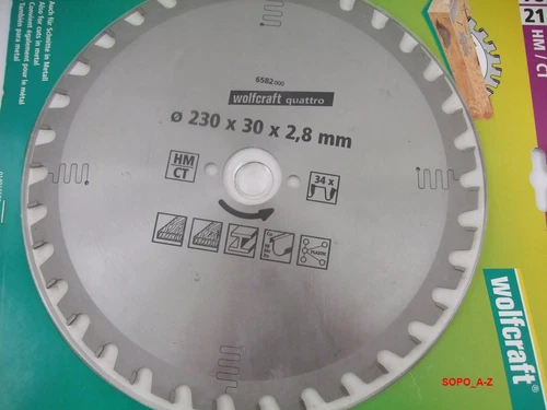 Kreissägeblatt HM Ø230x30x2,8 mm Wolfcraft Quattro Sägeblatt 34 Zähne