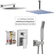 Brushed Nickel Shower Faucet Set System Rain Shower Head Combo Kit w/Mixer Valve