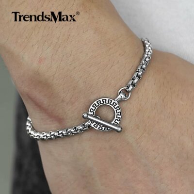 4mm Mens Silver Stainless Steel Box Link Chain Bracelet Toggle Jewelry 8'' 9''