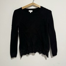 Witchery Womens Black Sweater Knit Lace Trim Size S Jumper Pullover Wool Blend