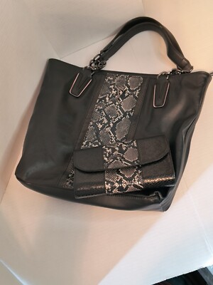 Simply Vera Vera Wang Black Snake Catherine Tote w/Matching Wallet Purse 2591