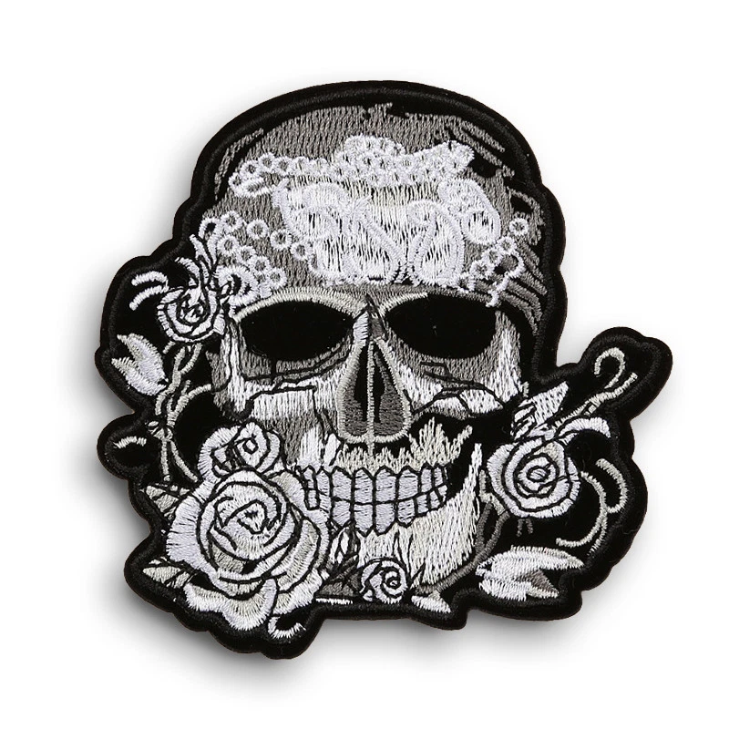White Rose Skull Embroidered Sew On Iron On Patch Badge Fabric Craft Transfer - Image 3 of 4