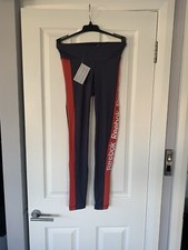 Image of REEBOK NAVY RED TAPE TIGHTS RUNNING GYM LEGGINGS Size XS