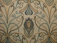 Art Nouveau Tulip Navy Blue Jacquard Curtain Upholstery Cushion Multi Use Fabric