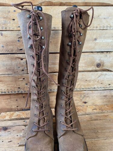 Frye Black Label Campus Leder Wildleder Schnürstiefel hoch kniehoch Reißverschluss, hellbraun Gr.7M - Bild 4 von 24