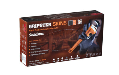 Einweghandschuhe GRIPSTER Skins Nitril Mechaniker schwarz GRIP 10x 50er Box