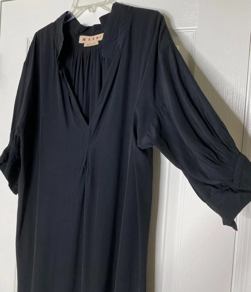 MARNI 黑色超大轻便束腰衬衫连衣裙 Kaftan 46 IT = 14/16 = XL 🖤 — 第 3/4 张图片