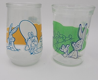 Vintage Set of 2 Welch s Jelly Glasses 1994 Looney Tunes Collector Series #1 #10
