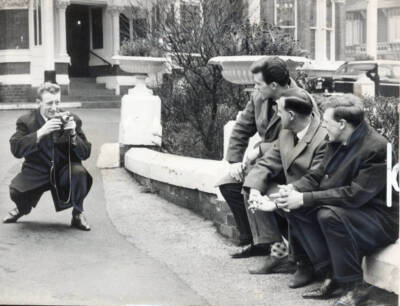 Tommy Gemmell gets three of his team mates in focus outside their - Old Photo