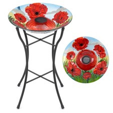 Image of Glass Bird Bath Solar Powered LED Garden Outdoor Decoration Metal Stand Christow