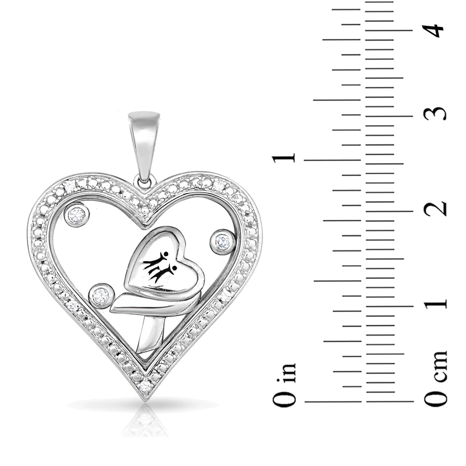 Collar Cinta Corazón Familia Diamante 1/10 Cttw Plateado Rodio Foto 3 de 4