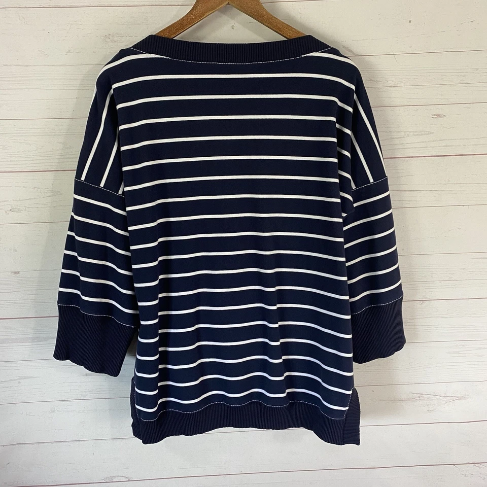 Jones New York Womens 3/4 Sleeve Pullover Sweatshirt Sz L Blue Stripe Boat Neck - Image 3 of 4