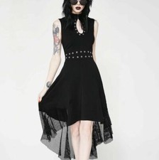 TRIPP NYC Gothic Punk Rock Star Vampire Black Hi Lo Eyelet Black Dress CE4634 