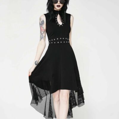 tripp nyc black dress Shop Y2K Tripp NYC Strap Dress Eyelet Detail Mini Dress Size L main image 0
