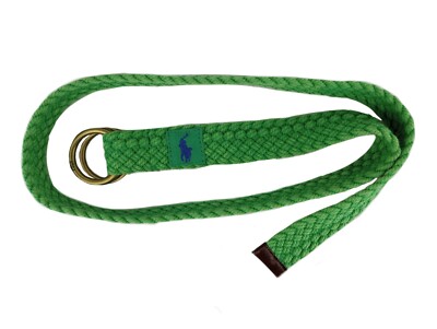 Polo Ralph Lauren Men's Webbed Cotton Double O-ring Leather Trim Belt