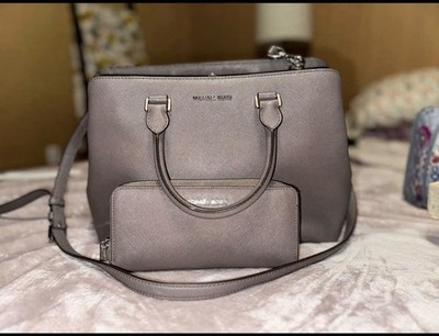 Michael Kors Gray Studded Satchel Top Handle Bag Silver Hardware Women