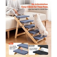 VEVOR Wood Pet Stairs, 5-Step Dog Stairs for Beds, Sofa Cars, 150lbs Load Ca