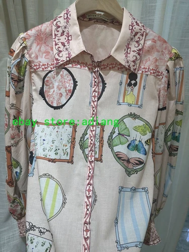 Mujer Alice + Olivia Algodón Floral Manga Larga Suelta Blusa Top Rosa 2025 Nuevo - Imagen 4 de 6