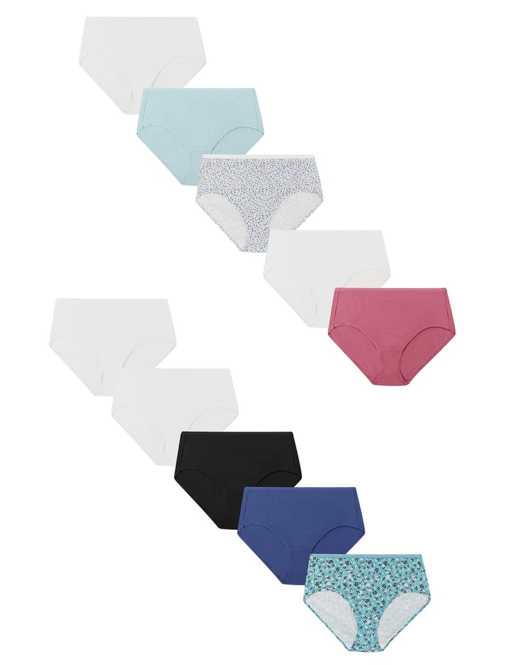 Just My Size Briefs 10-Pack Underwear JMS Cotton Tagless Assorted Colors sz 9-13