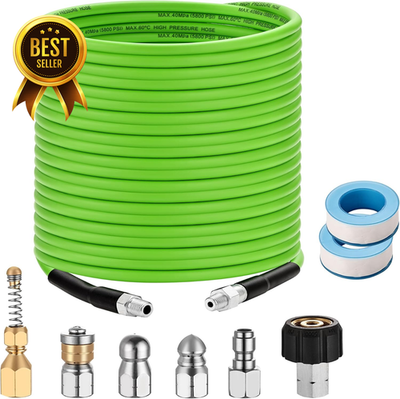 #ad 100ft Sewer Jetter Kit Pressure Washer Drain Cleaner Hose 5800 PSI Nozzle Kit $54.01