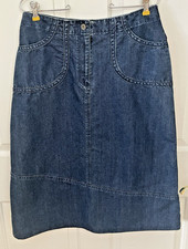 Christopher  Banks Sz 8 Long Denim Jean Skirt Dark Wash Pockets Diagonal Panel