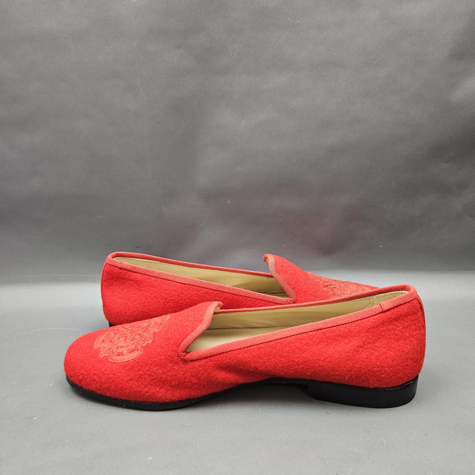 Stubbs & Wootton Shoes Womens 6 Red Felt Wool Smoking Loafers Crest Slippers