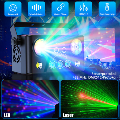 RGB Discokugel 5in1 LED Laser Projektor DMX Partylicht Bühnenlicht Fernbedienung