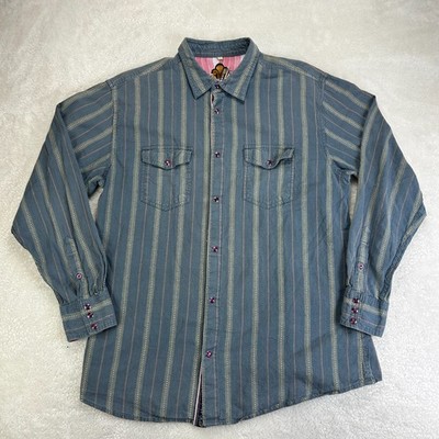 Scully Western Shirt Mens XL Blue Long Sleeve Striped Chest Pockets Snap Front