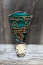 Stained Glass Floral Plug-In Night Light Green Bronze Decorative Electric