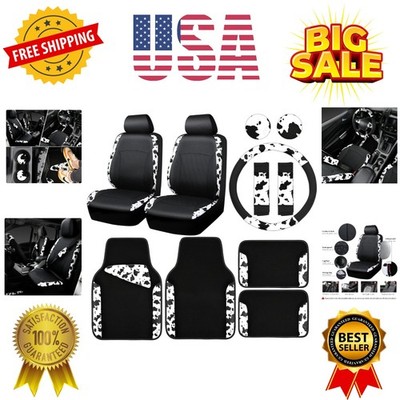 CAR-PASS Cow Print Car Accessories Sets Faux Leather Car Seat Covers & Cow Ca...