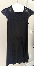 RED VALENTINO Black Lace Fit & Flare Cap Sleeve Bow Ruffle Dress XS
