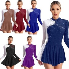 Women's Figure Ice Skating Dress Shiny Rhinestone Ballet Latin Dress Dancewear