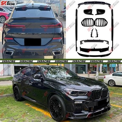 Front Rear Lip Wing Grilles Mesh Kits For BMW X6 G06 M-sport 20+ABS Glossy Black