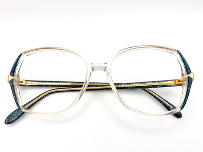 Vintage 1980s Women's Rodenstock Oversized Eyeglass Frames Clear Green Gold