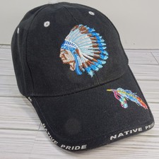 Native Pride Chief Headdress Feathers Indian Warrior Black Hat Cap CLEAN