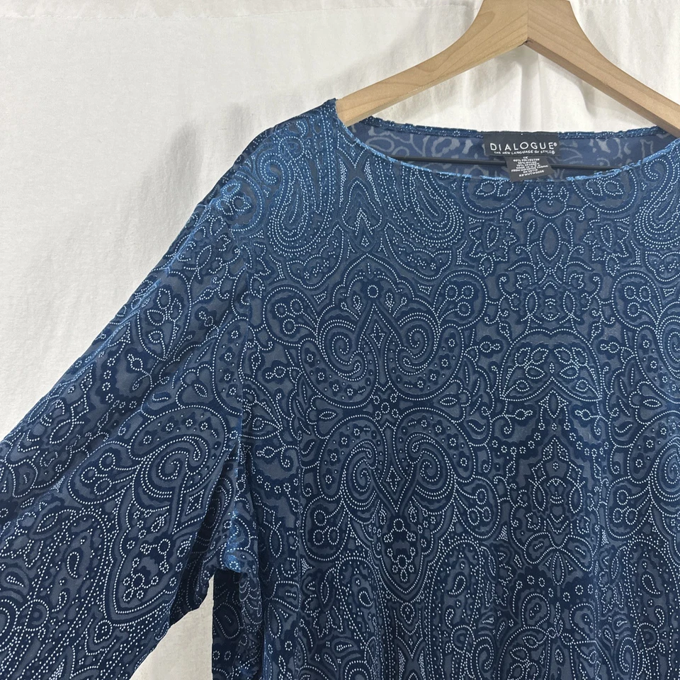 Top Dialogue Burnout Terciopelo Azul Manga Larga Mujer Talla 1X Cachemira Boho Oscuro Foto 4 de 4