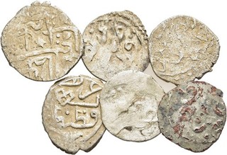 FITZ Turkey Ottoman Lot of 6 Silver and Subaerat Silvered Akce ISLAMIC @AIN1439